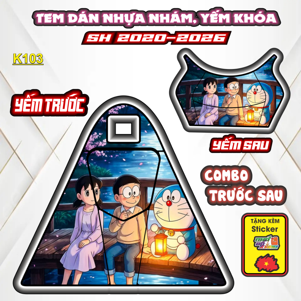 Bộ Tem Nhựa Nhám SH 2020-2026 Mẫu Doremon  - Thiết Kế Tinh Tế, Tạo Điểm Nhấn Sang Trọng Cho Xe