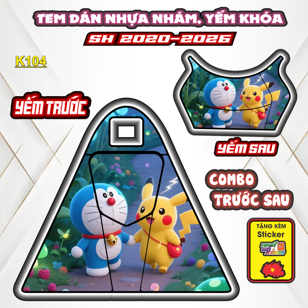 Bộ Tem Nhựa Nhám SH 2020-2026 Mẫu Doremon  - Thiết Kế Tinh Tế, Tạo Điểm Nhấn Sang Trọng Cho Xe