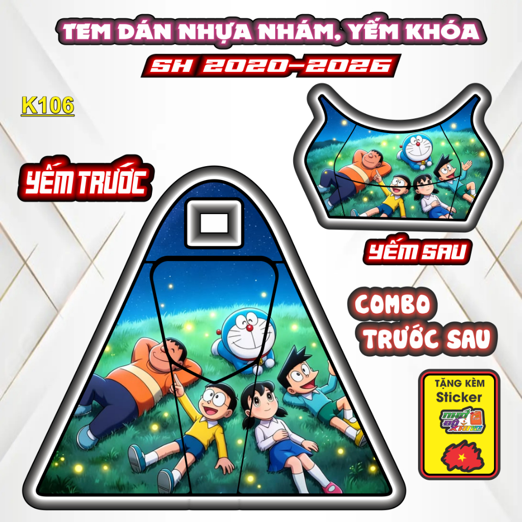 Bộ Tem Nhựa Nhám SH 2020-2026 Mẫu Doremon  - Thiết Kế Tinh Tế, Tạo Điểm Nhấn Sang Trọng Cho Xe
