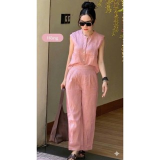 Set Bộ Đũi Nữ Cao Cấp Cổ Tròn – Quần Suông Ống Rộng, Đũi Mềm Mát Form Rộng Thanh Lịch - SM17