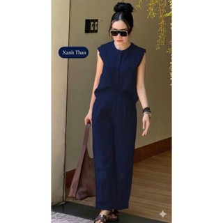 Set Bộ Đũi Nữ Cao Cấp Cổ Tròn – Quần Suông Ống Rộng, Đũi Mềm Mát Form Rộng Thanh Lịch - SM17