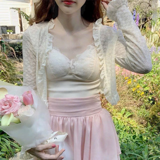 LT - Áo khoác cadigan thun ren mỏng mềm, free size, hoạ tiết hoa nhí style vintaget 1600