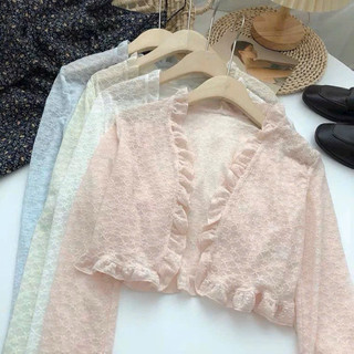 LT - Áo khoác cadigan thun ren mỏng mềm, free size, hoạ tiết hoa nhí style vintaget 1600