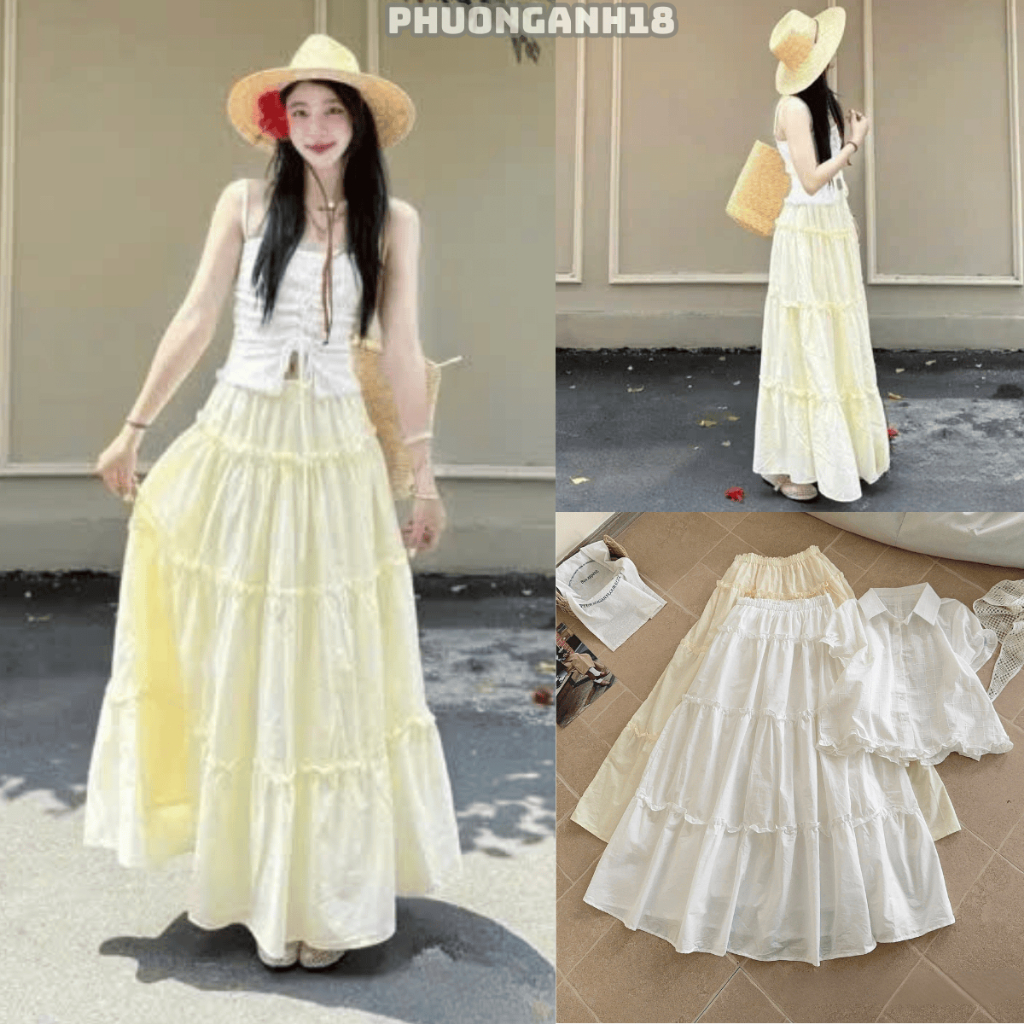 [Hàng mới] Chân váy đi biển dáng dài tầng bồng 378 A094