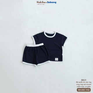 Bộ quần áo cộc tay may tag phối viền cho bé trai, bé gái Hokiha x Sobong vải modal mềm mại, co giãn size 8-17kg BB23