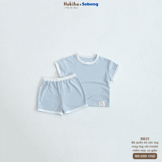 Bộ quần áo cộc tay may tag phối viền cho bé trai, bé gái Hokiha x Sobong vải modal mềm mại, co giãn size 8-17kg BB23