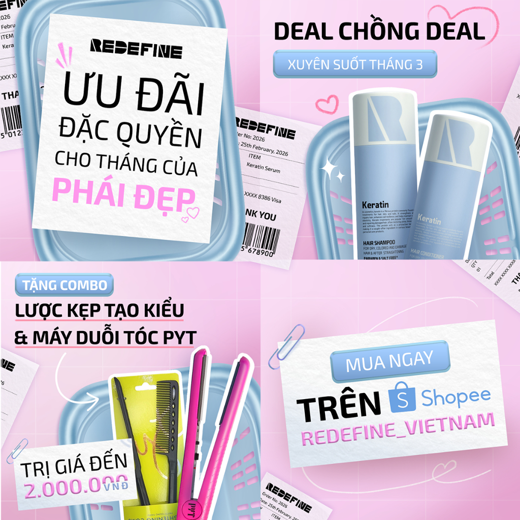 Combo Dầu Gội và Serum Dưỡng Tóc REDEFINE Keratin - Phục Hồi Chuyên Sâu, Tạo Độ Bóng Mượt Tức Thì