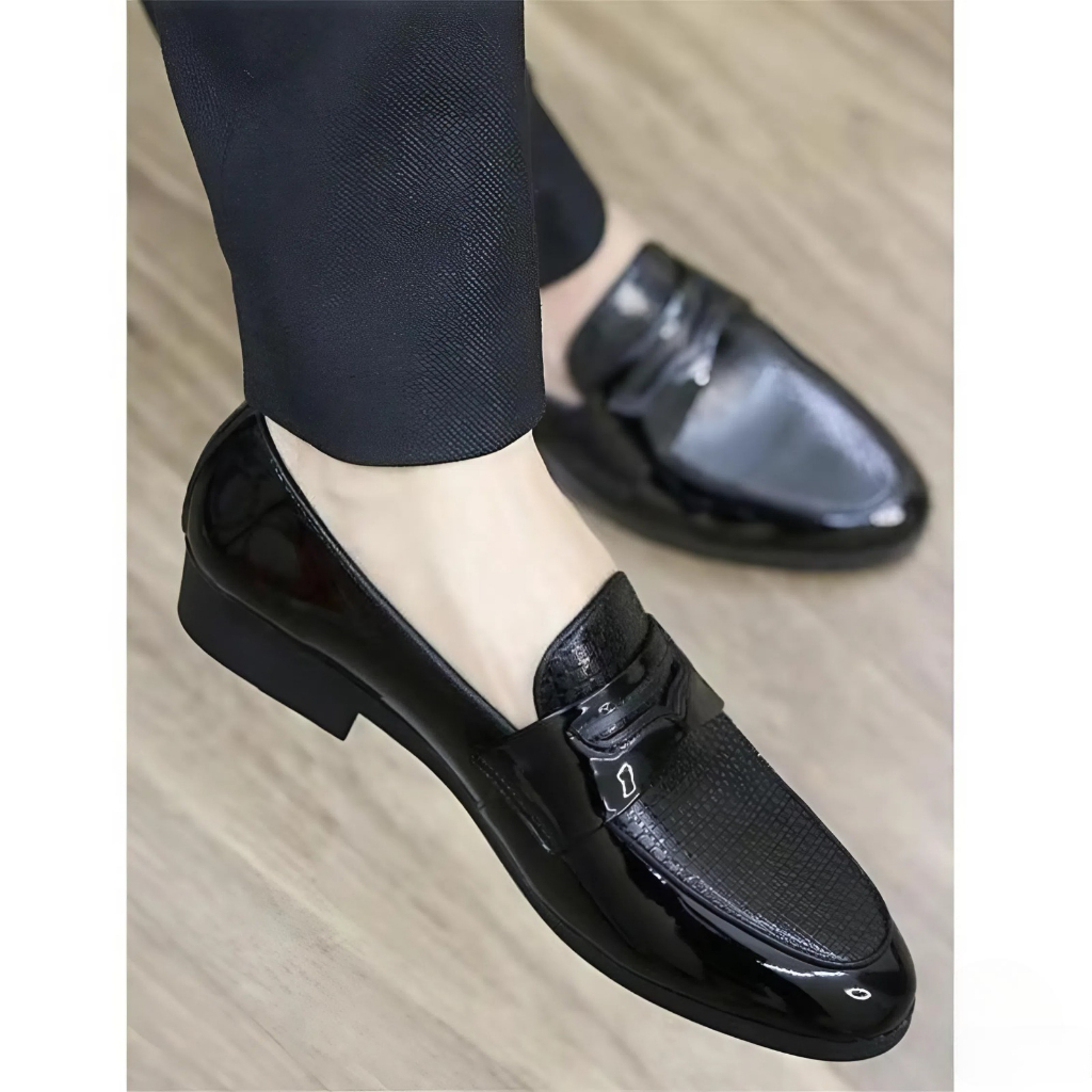 Giày lười nam DAVINCIA da bóng in phấn nhũ , giầy da mềm giá rẻ đế mềm chống trơn trượt có khâu chắc chắn G23