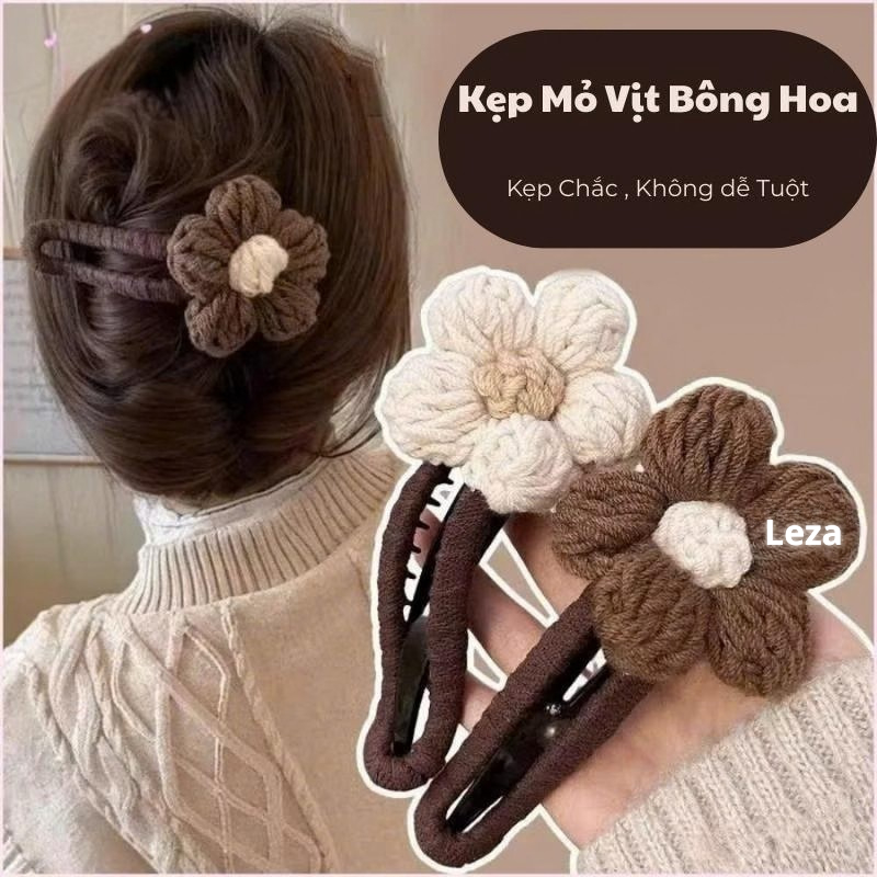 Kẹp mỏ vịt Hoa Bện Len 12cm. Kẹp Tóc cho Nữ mẫu siêu xinh, Kẹp mỏ vịt phong cách hàn quốc LEZA VN