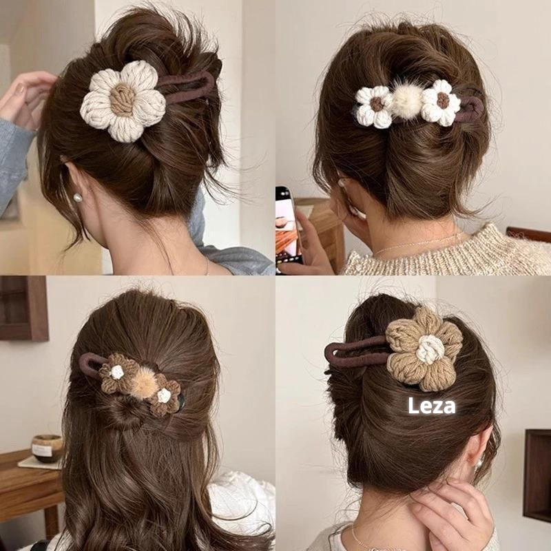 Kẹp mỏ vịt Hoa Bện Len 12cm. Kẹp Tóc cho Nữ mẫu siêu xinh, Kẹp mỏ vịt phong cách hàn quốc LEZA VN