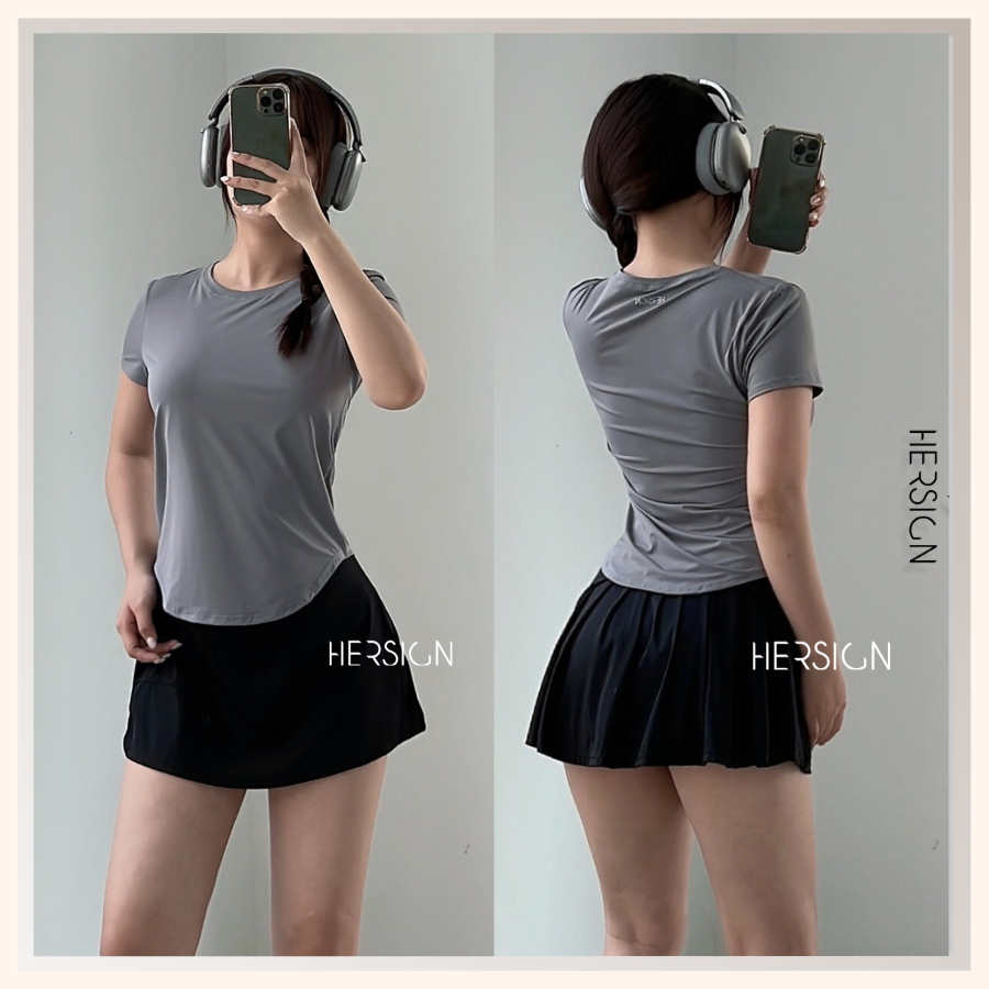 HERSIGN Bộ đồ tập tennis nữ Đồ tập pickleball cầu lông nữ Áo ngắn tay SMIXA35V05D  BST HERSIGN GRACED MOTION