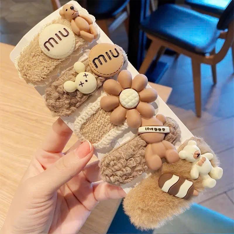 LEZA - SET 5 kẹp tóc hoa/gấu bông dễ thương cho nữ phong cách Hàn Quốc