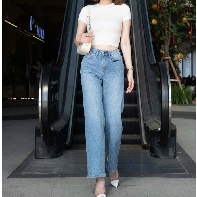 Quần Jeans Nữ Ống Rộng CT Cạp Cao – Quần Bò Nữ Form Suông Dài Thời Trang