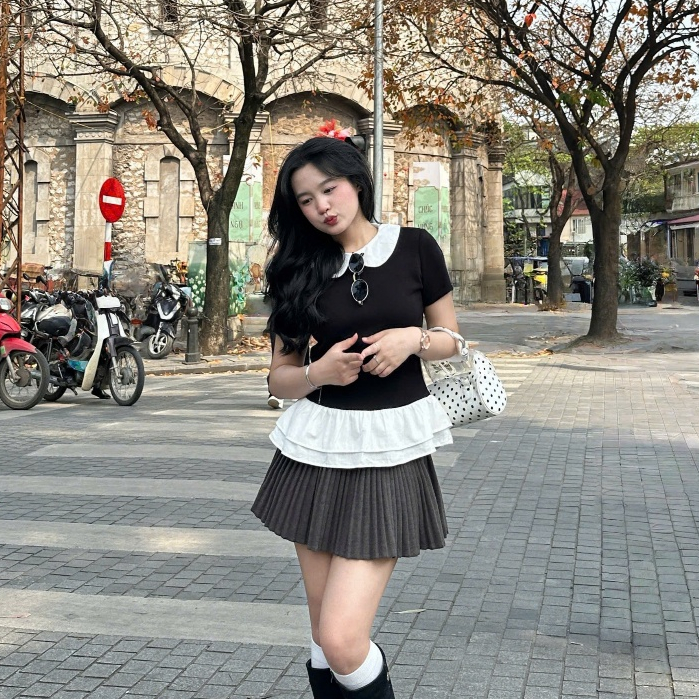 Áo Cộc Tay Cổ Sen Viền Bèo Joolate Áo Thun Cộc Tay Phong Cách Hàn Quốc