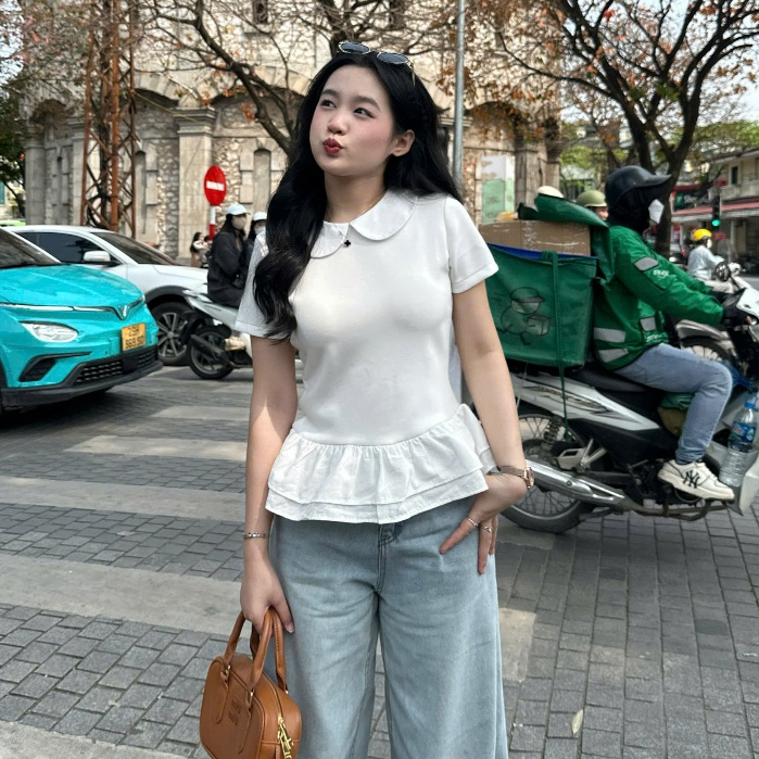 Áo Cộc Tay Cổ Sen Viền Bèo Joolate Áo Thun Cộc Tay Phong Cách Hàn Quốc