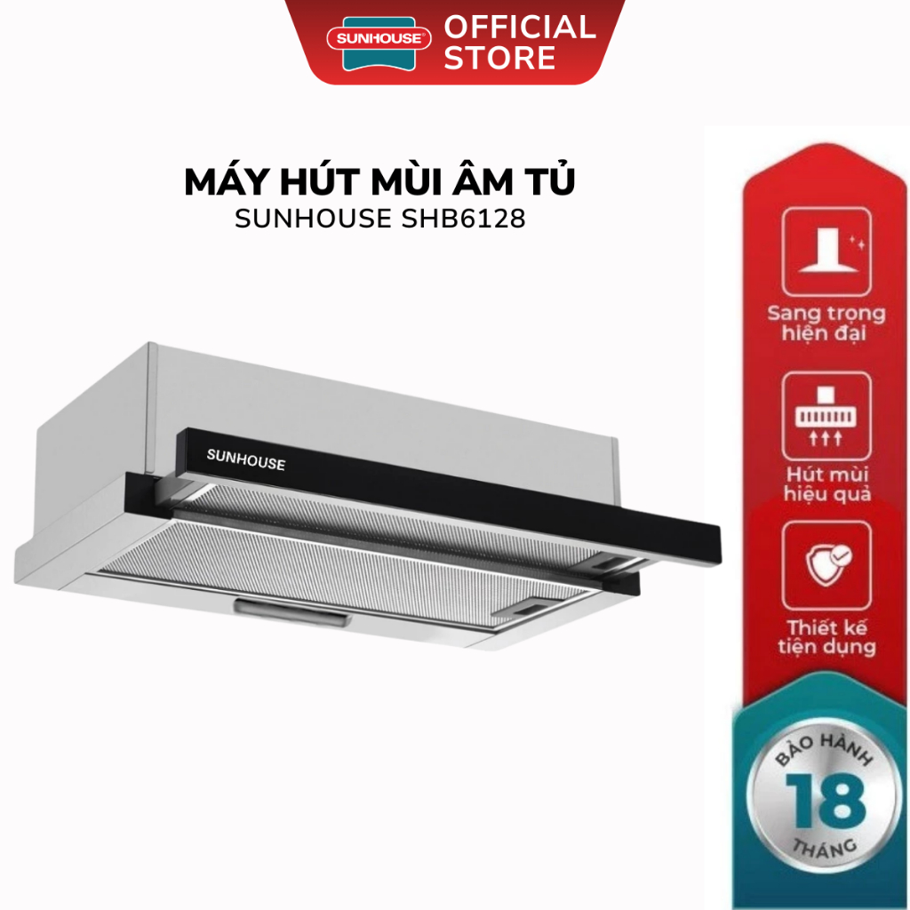 Máy Hút Mùi Âm Tủ Sunhouse SHB6128 - Bảo Hành 18 Tháng, Kéo Ra Kéo Vào Tiện Lợi, Motor 3 Tốc Độ