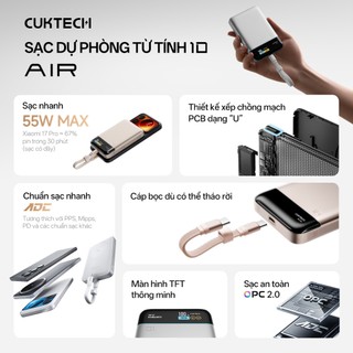 Sạc dự phòng không dây Cuktech 10 Air Super Magnetic Power Card 10000mAh 55W – WPB100P | Bảo hành 18 tháng