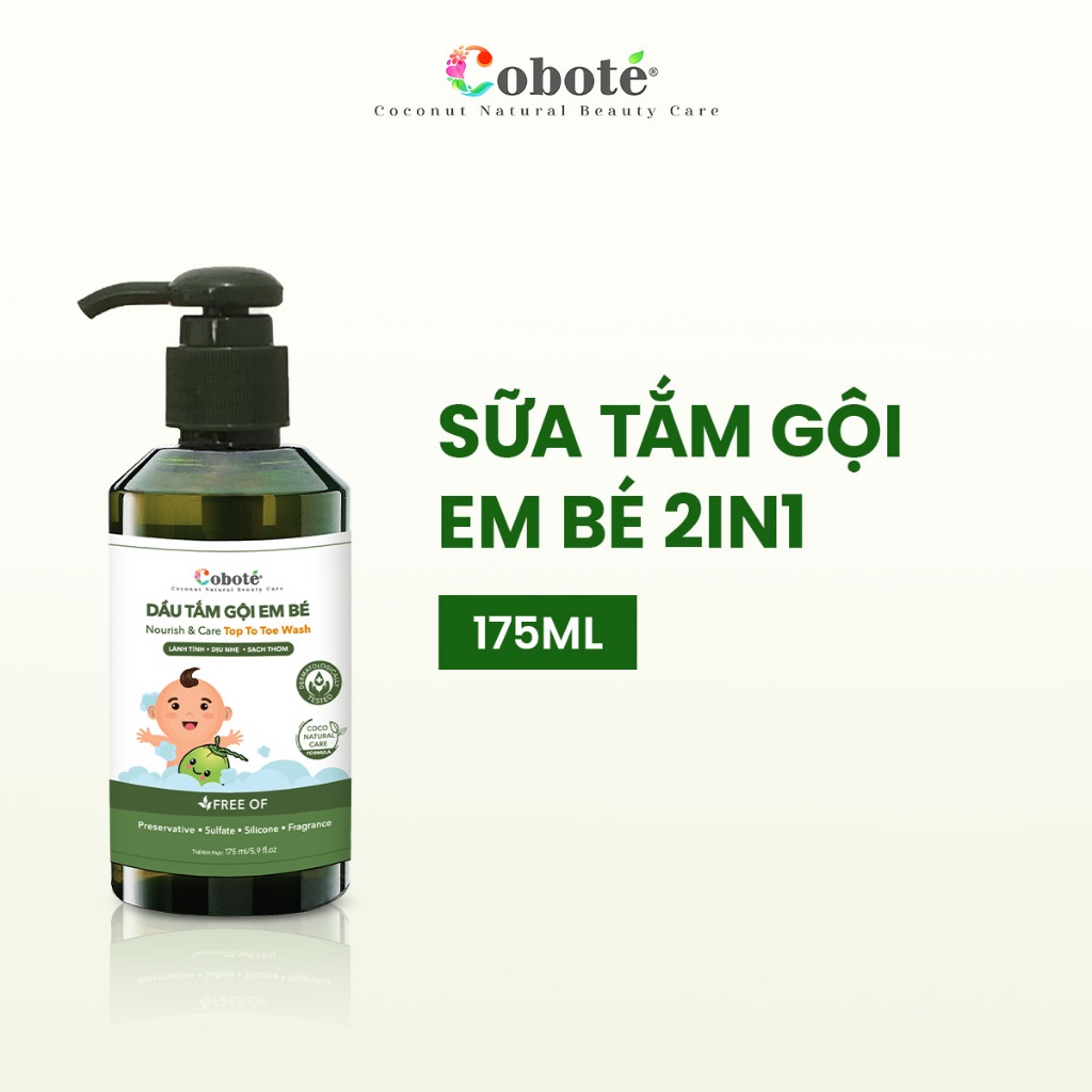 Dầu Tắm Gội Toàn Thân Cho Bé Coboté, Chiết Xuất Dừa, Cam Quýt, Tràm gió. An toàn, lành tính, dịu nhẹ cho làn da bé