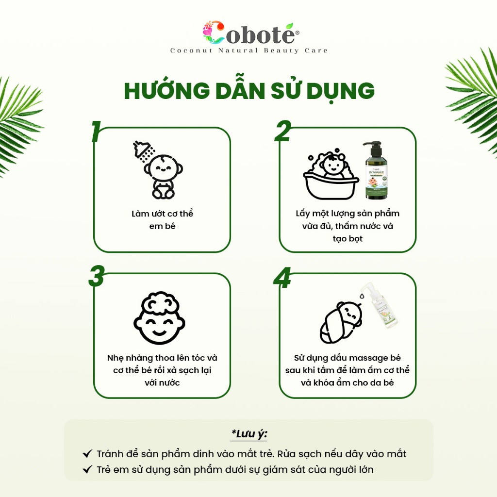 Dầu Tắm Gội Toàn Thân Cho Bé Coboté, Chiết Xuất Dừa, Cam Quýt, Tràm gió. An toàn, lành tính, dịu nhẹ cho làn da bé