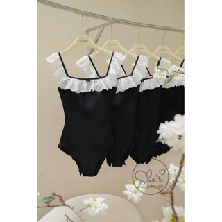 Bikini Áo Bơi 1 Mảnh Liền Bèo Ren Viền Cổ Nơ