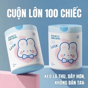 Cuộn 100 túi rác dây rút sinh học in hình thỏ xanh đáng yêu 45x50cm