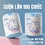 Cuộn 100 túi rác dây rút sinh học in hình thỏ xanh đáng yêu 45x50cm