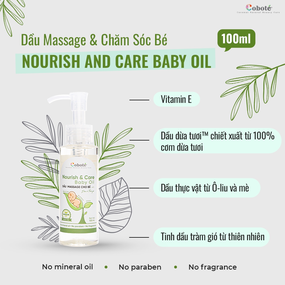 Dầu massage và dưỡng da em bé giúp dưỡng ẩm, giữ ấm, làm dịu da lành tính 50ml 100ml