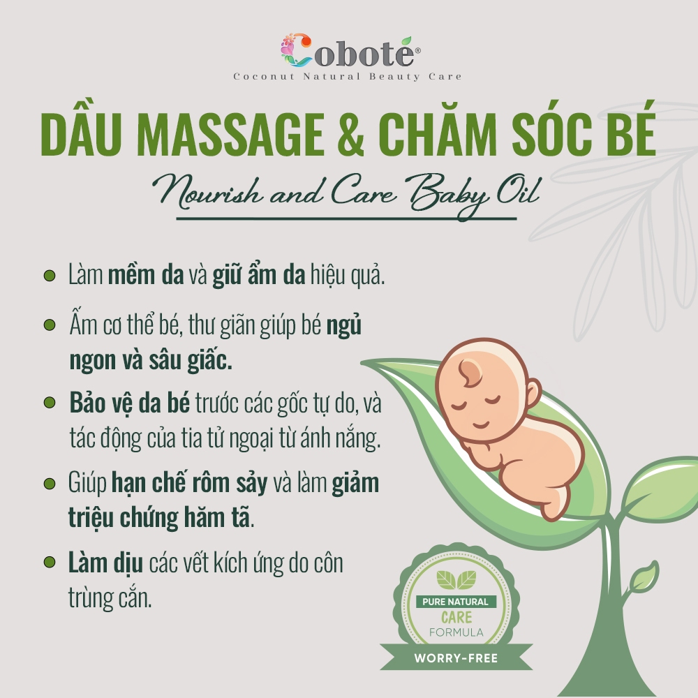 Dầu massage và dưỡng da em bé giúp dưỡng ẩm, giữ ấm, làm dịu da lành tính 50ml 100ml