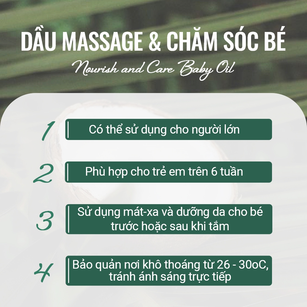 Dầu massage và dưỡng da em bé giúp dưỡng ẩm, giữ ấm, làm dịu da lành tính 50ml 100ml
