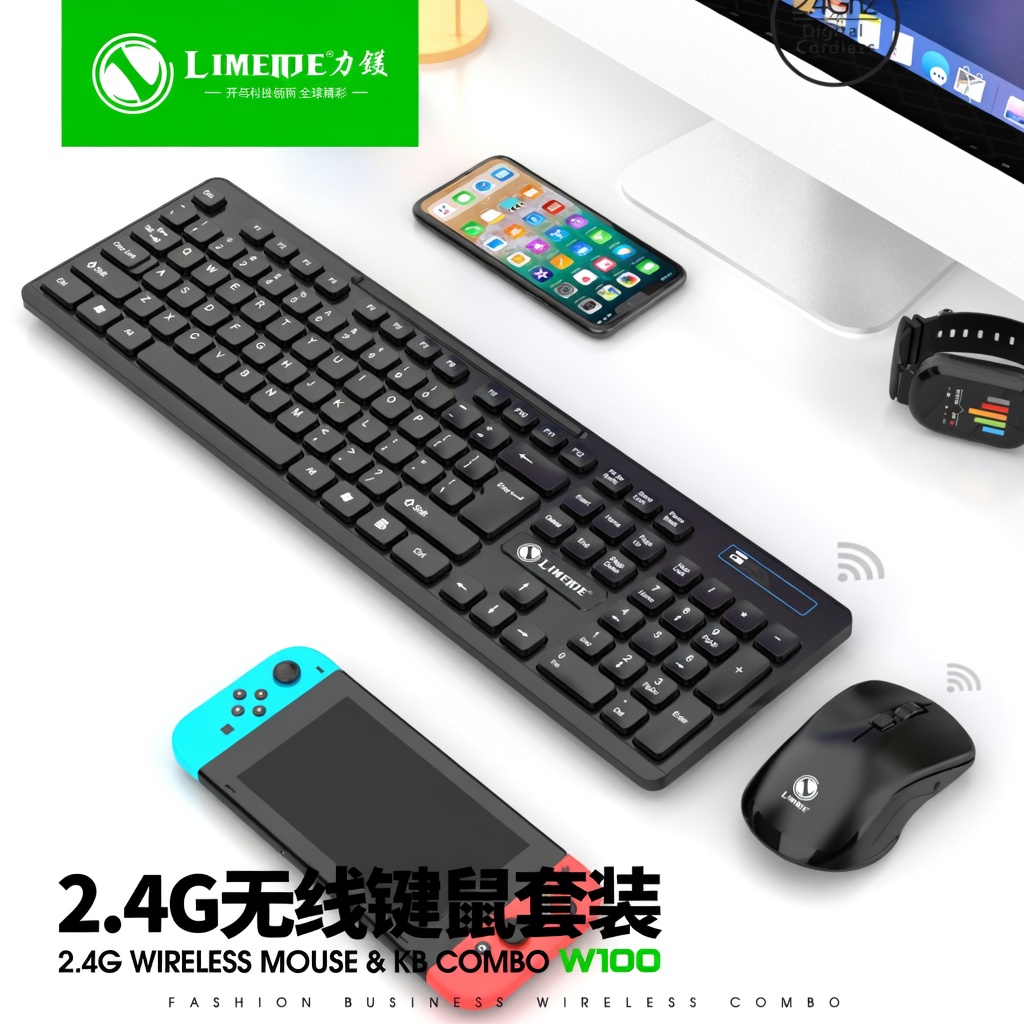 Bộ Bàn Phím Chuột Không Dây LIMEIDE W100 Wireless 2.4G – Combo Keyboard Mouse giá rẻ Cho Laptop PC Văn Phòng
