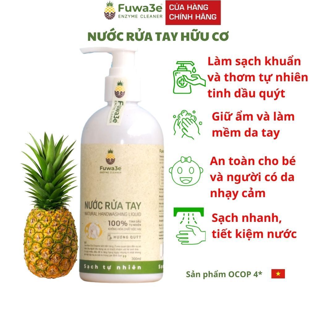 Nước rửa tay hữu cơ mùi tinh dầu quýt từ chế phẩm Enzyme sinh học 300ml