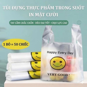 Set 50 túi bóng đựng đồ bán hàng, đi chợ đa năng loại dày dai in hình mặt cười