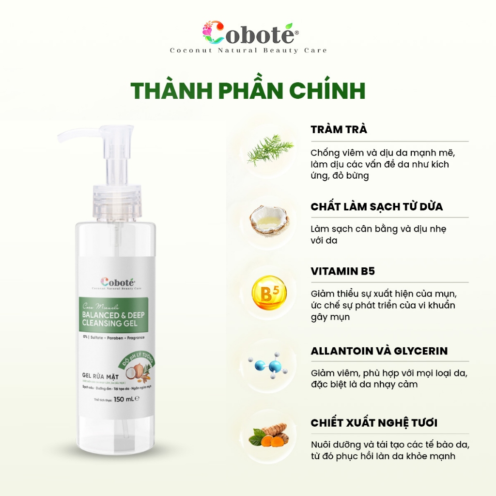 Sữa Rửa mặt cho da dầu mụn nhạy cảm - Coco Miracle Balanced and Deep Cleansing Gel 30ml/150ml
