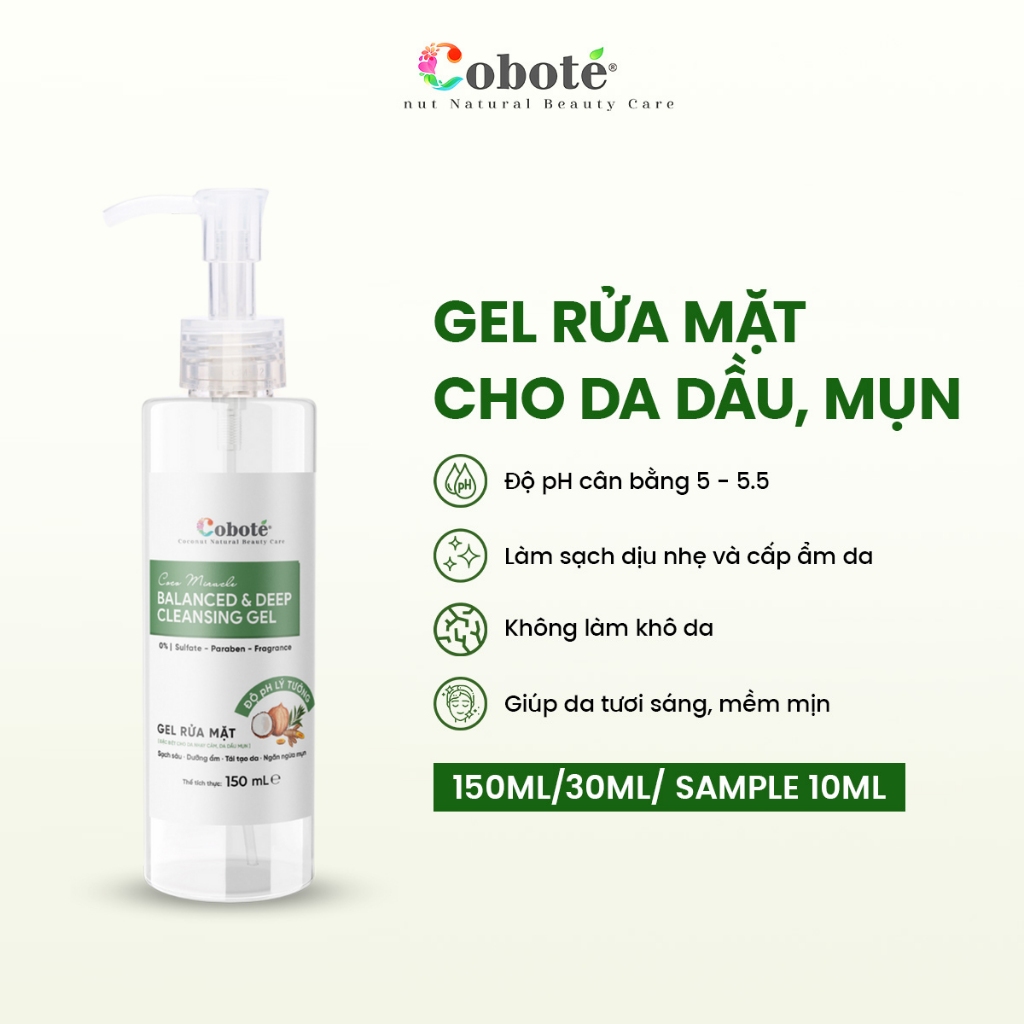 Sữa Rửa mặt cho da dầu mụn nhạy cảm - Coco Miracle Balanced and Deep Cleansing Gel 30ml/150ml