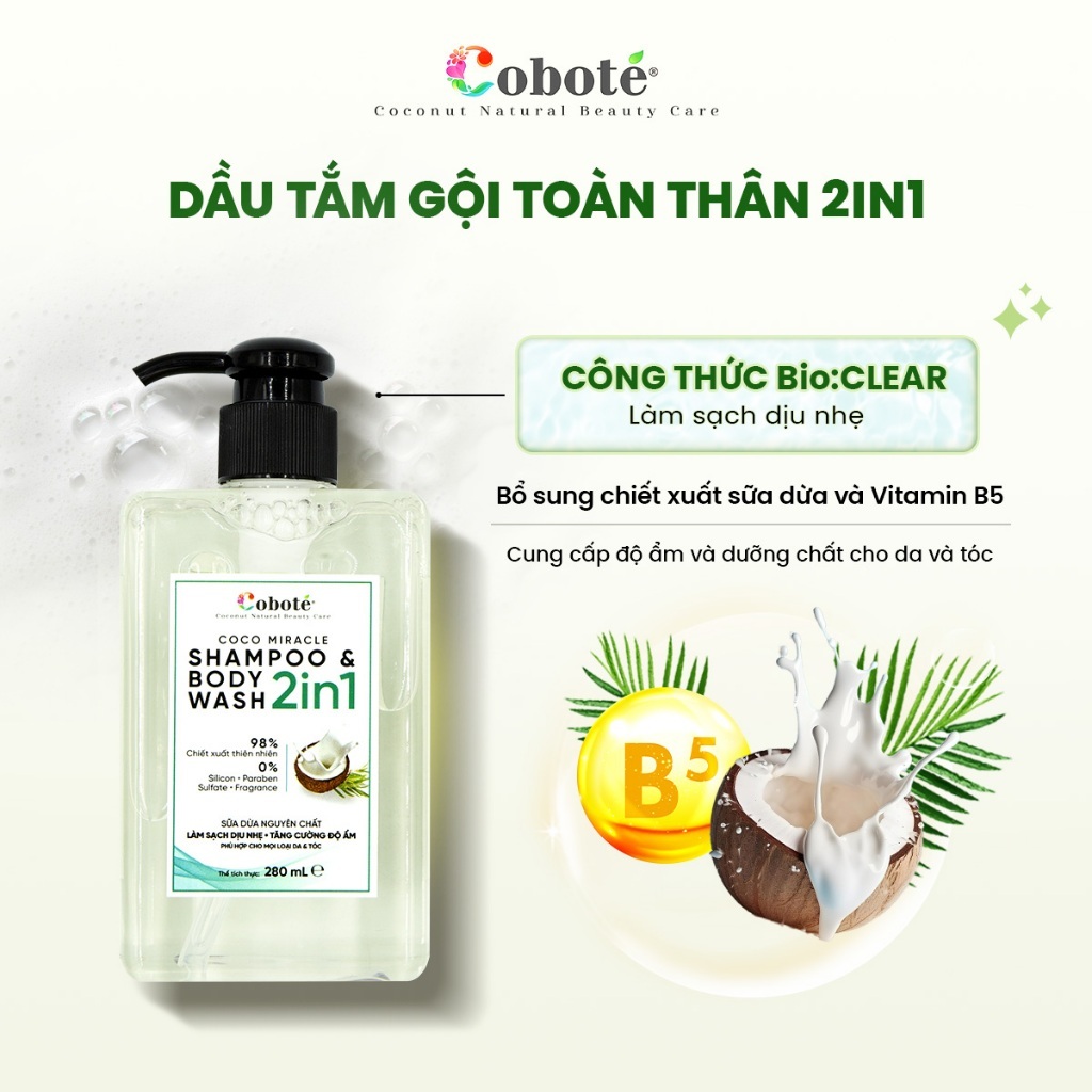 Dầu tắm gội 2in1 shampoo body wash cấp ẩm và dưỡng chất cho da và tóc 280ml