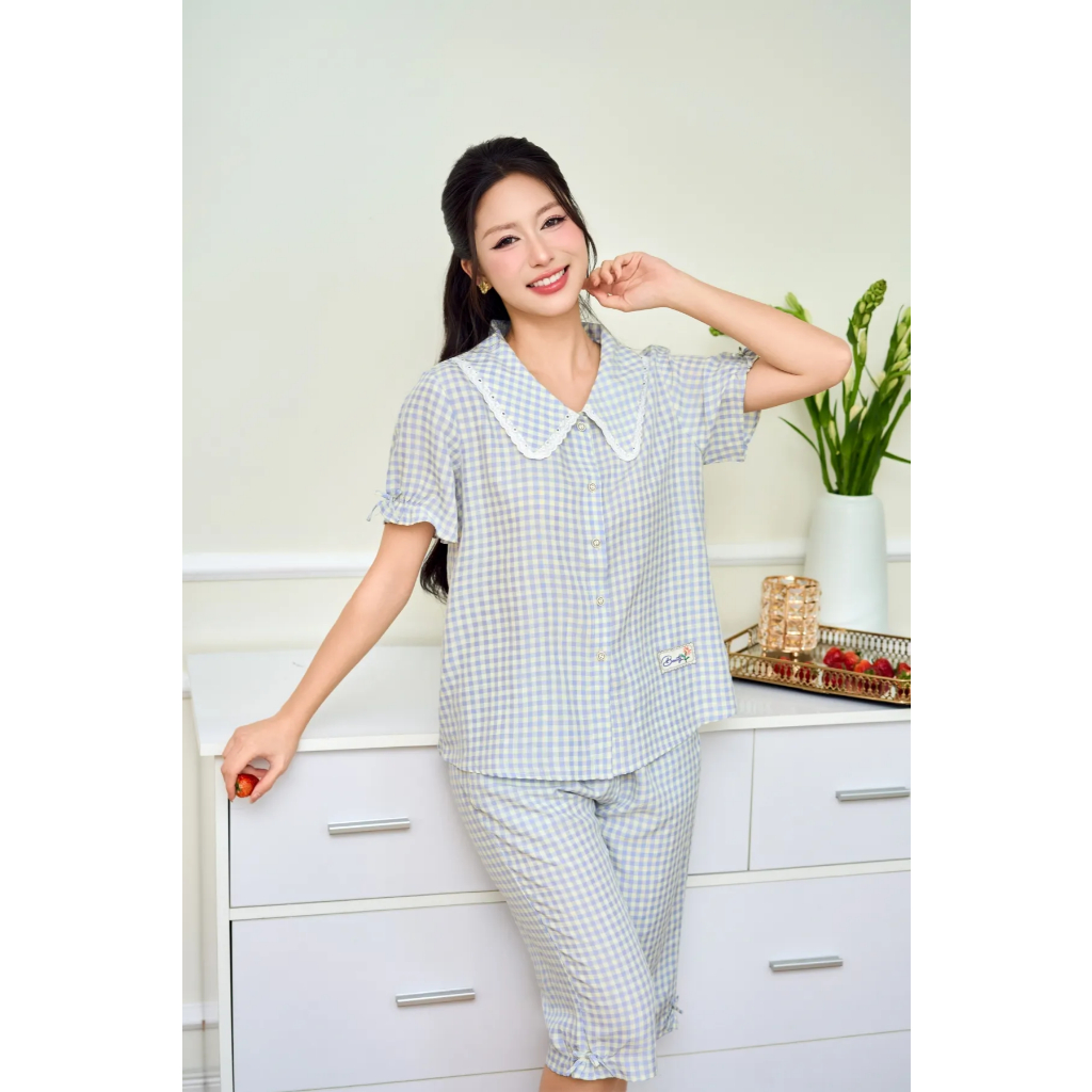 ST9357 Bộ pijama nữ kate áo cộc quần ngố