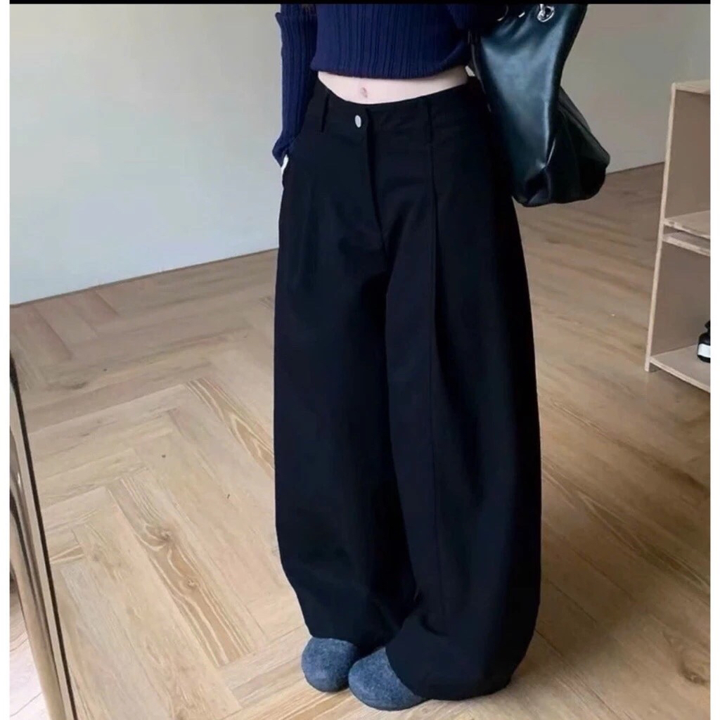 Quần Ống Rộng Kaki Nhật Cạp Cao Tôn Dáng Siêu Hót Trend dài 98cm