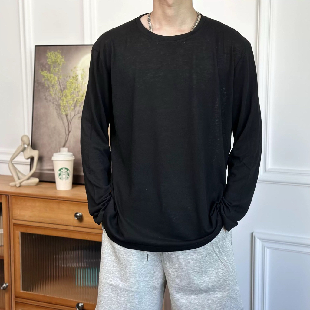 [The Spark] Áo Thun Tay Dài Basic Cotton Xước Mỏng Nhẹ Thoáng Mát Form Rộng Unisex Nam Nữ – Hè Thu Đông | BigBuy360 - bigbuy360.vn