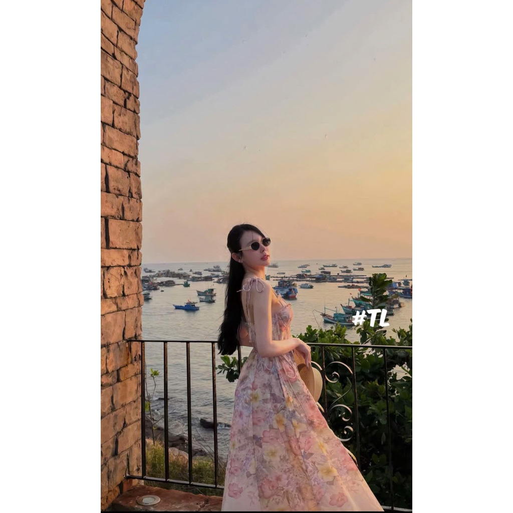 Đầm 2 dây đính hoa cúp ngực ZMM xoè dài