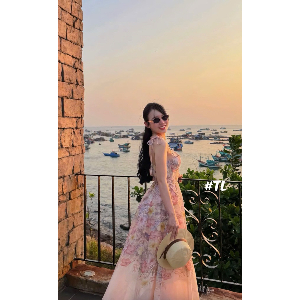 Đầm 2 dây đính hoa cúp ngực ZMM xoè dài
