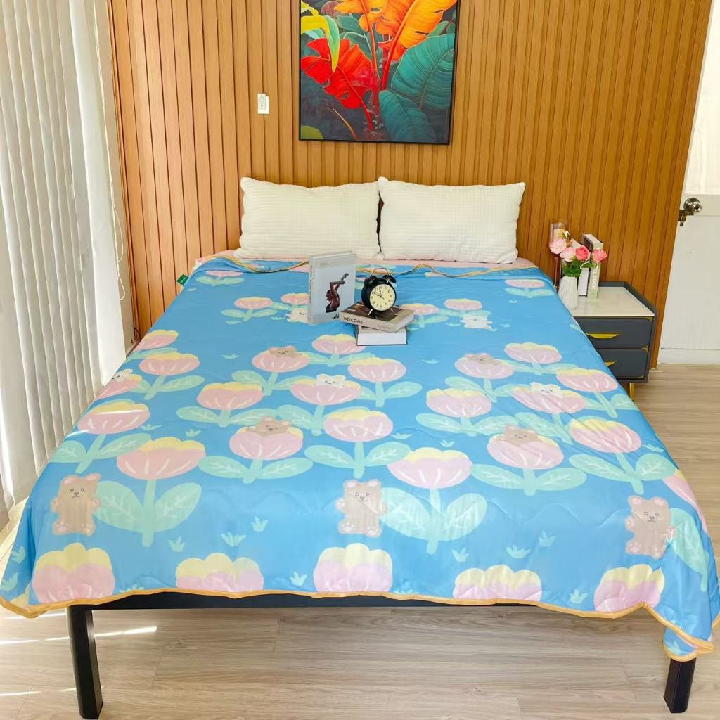 Chăn thun lạnh điều hòa Tomato siêu mát mẻ thoáng khí, Chăn hè cool chần băng lụa trơn màu pastel chăn mùa hè mát lạnh