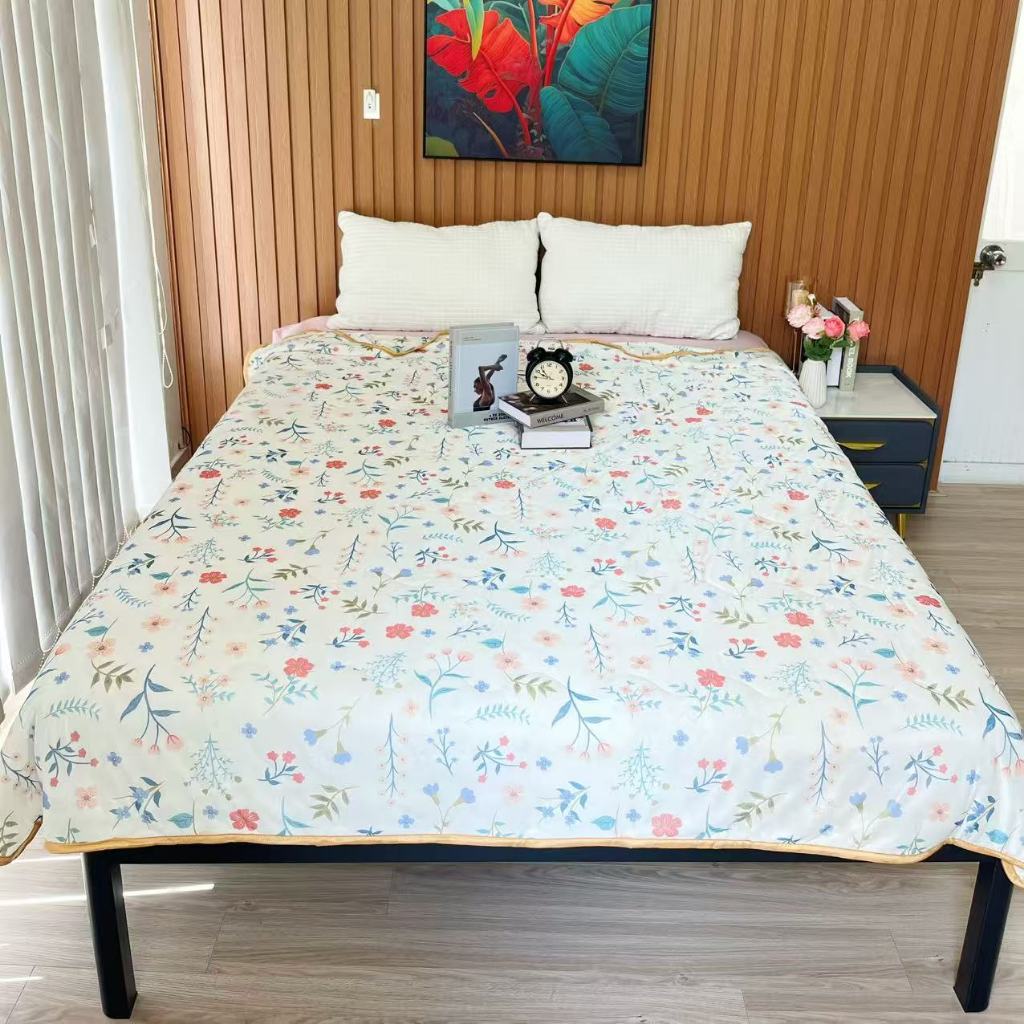 Chăn thun lạnh điều hòa Tomato siêu mát mẻ thoáng khí, Chăn hè cool chần băng lụa trơn màu pastel chăn mùa hè mát lạnh