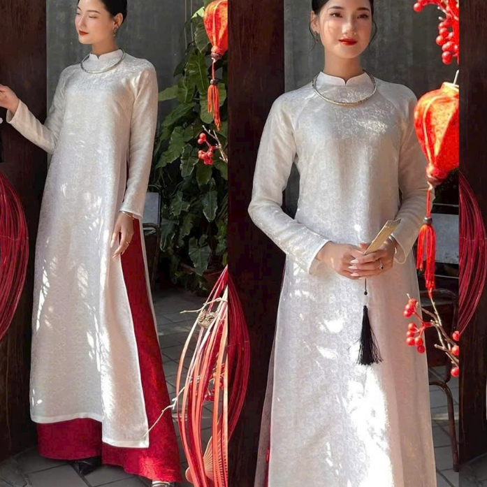 Áo Dài Nữ Lụa Gấm Hoa Mềm Mịn Thoáng Mát - Bề Mặt Ánh Nhẹ Tinh Tế, Dáng Suông Thanh Lịch Diện Tết T1493G