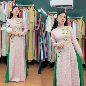 Áo Dài Cách Tân Gấm Cao Cấp Thêu Họa Tiết Nhành Trúc - Thiết Kế Thanh Lịch, Tôn Da, Chất Vải Ánh Nhẹ Sang Trọng T1542G