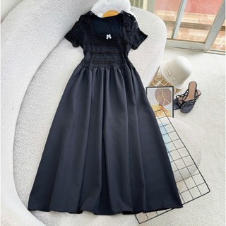 Đầm ren Nhỏ Clothing bigsize nữ tay ngắn cổ vuông kèm nơ tôn eo có đầm dài và ngắn phù hợp mặc đi tiệc đi chơi G673/G674