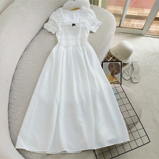 Đầm ren Nhỏ Clothing bigsize nữ tay ngắn cổ vuông kèm nơ tôn eo có đầm dài và ngắn phù hợp mặc đi tiệc đi chơi G673/G674