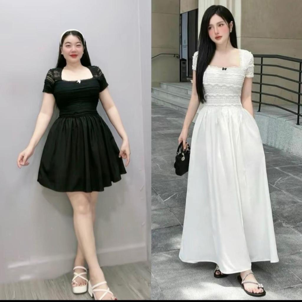 Đầm Ren Big Size Nữ Nơ Xinh Dáng Xòe Xinh Xắn Cho Các Nàng Chubby 60-95kg G673+G674