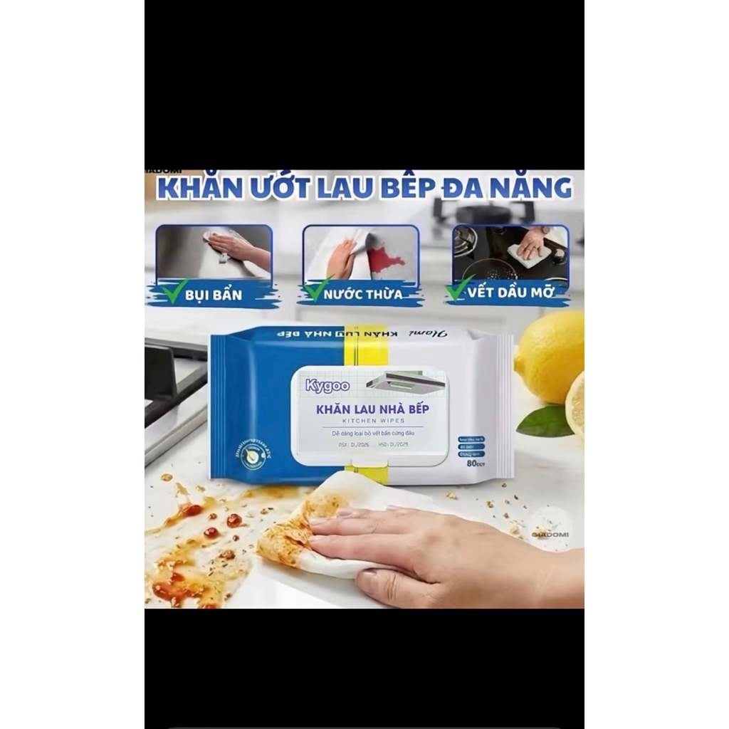 10 gói khăn lau bếp hương vị chanh , an toàn khi sử dụng , gói 80 tờ  , làng sạch các vết dầu mỡ