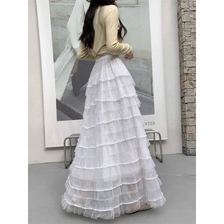 Chân váy voan lưới xếp tầng viền nổi dáng dài Maxi lưng chun có lớp lụa hàng Quảng Châu loại 1.