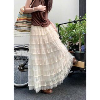 Chân váy voan lưới xếp tầng viền nổi dáng dài Maxi lưng chun có lớp lụa hàng Quảng Châu loại 1.